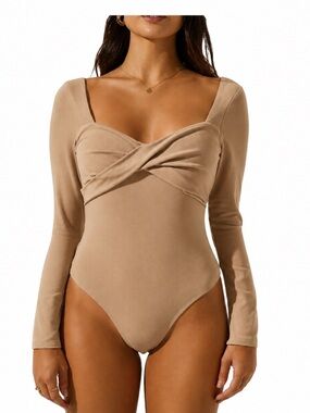 Astr Twist-Front Long Sleeve thong Bodysuit